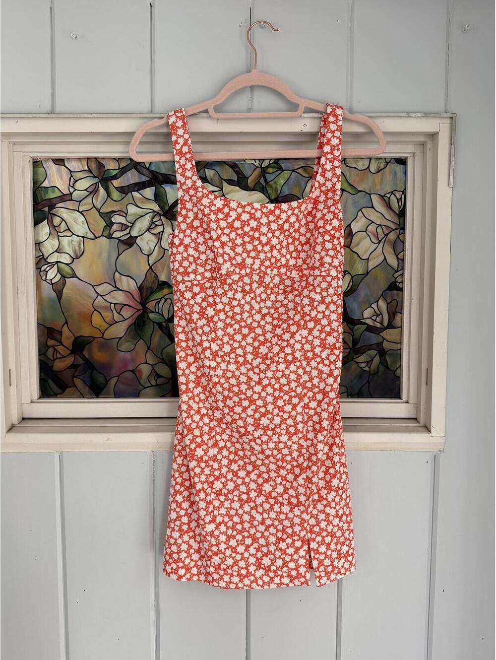 MNG Orange Floral Mini Dress with Cutout Back SIZE XS NWT